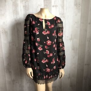 White House Black Market Lace Trim Floral Tunic Dress
